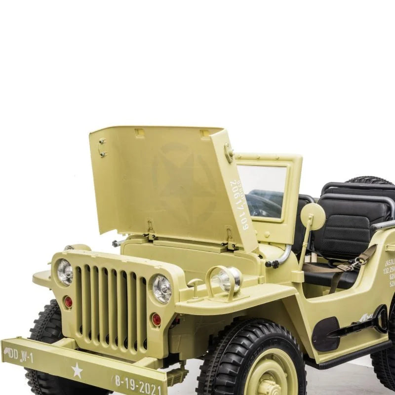 Load image into Gallery viewer, 24V X 14 AH 4WD Willys Jeep for Kids 3 Seater Military Jeep - Green
