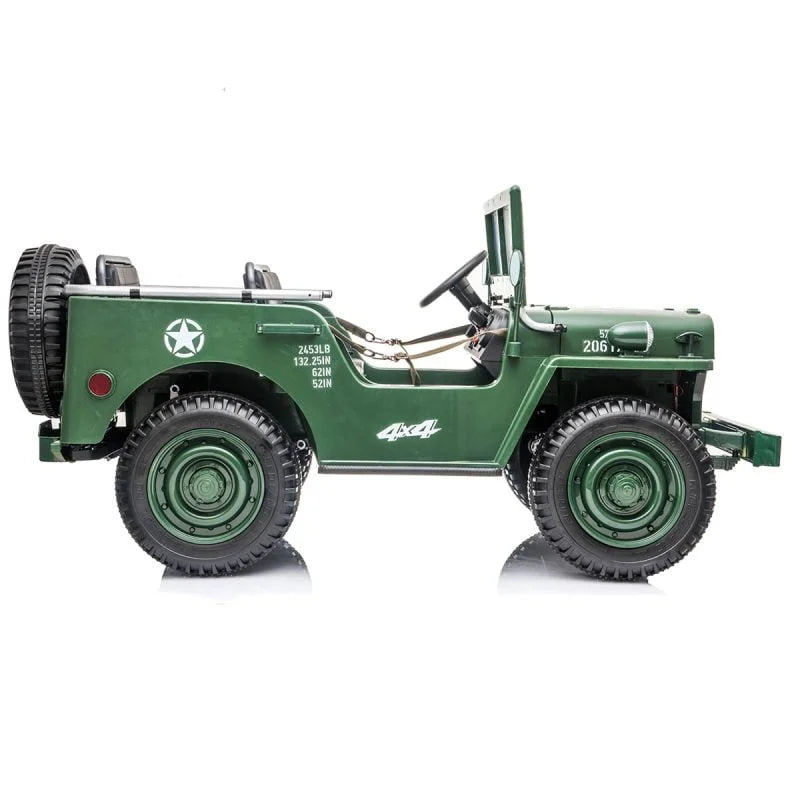 Load image into Gallery viewer, 24V X 14 AH 4WD Willys Jeep for Kids 3 Seater Military Jeep - Green
