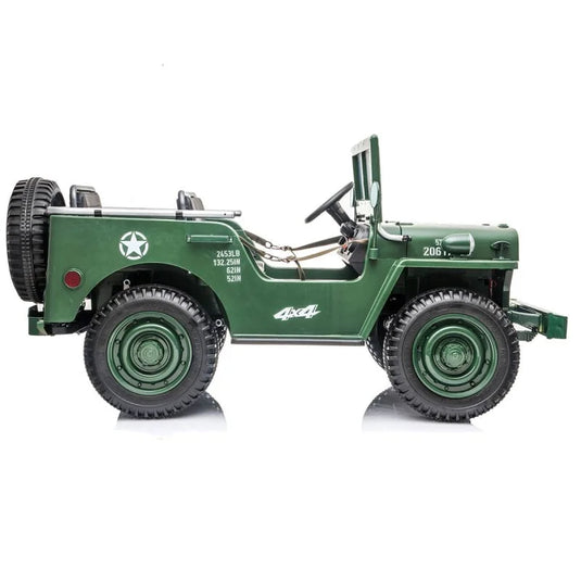 24V X 14 AH 4WD Willys Jeep for Kids 3 Seater Military Jeep - Green