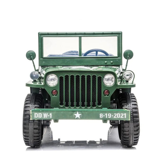 24V X 14 AH 4WD Willys Jeep for Kids 3 Seater Military Jeep - Green