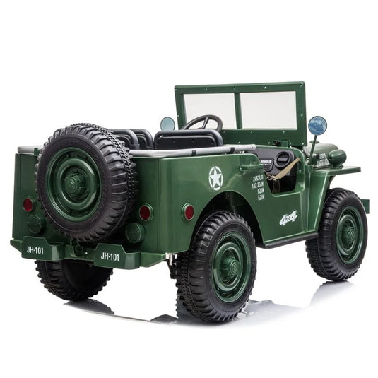 24V X 14 AH 4WD Willys Jeep for Kids 3 Seater Military Jeep - Green