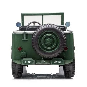 24V X 14 AH 4WD Willys Jeep for Kids 3 Seater Military Jeep - Green