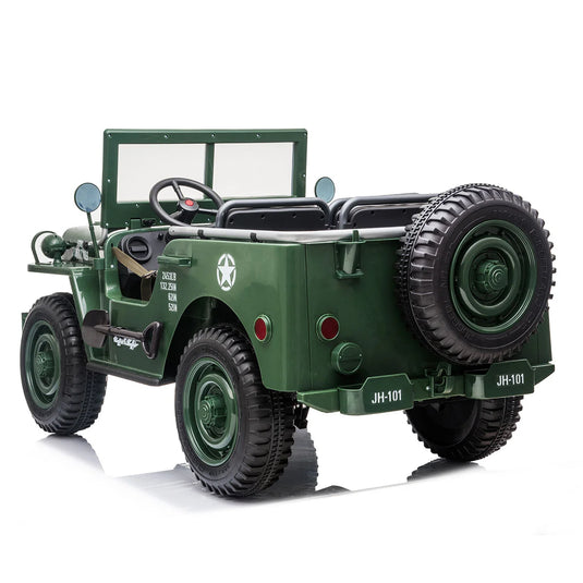 24V X 14 AH 4WD Willys Jeep for Kids 3 Seater Military Jeep - Green