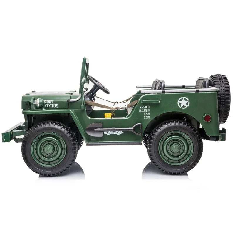 Load image into Gallery viewer, 24V X 14 AH 4WD Willys Jeep for Kids 3 Seater Military Jeep - Green
