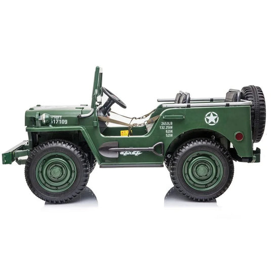 24V X 14 AH 4WD Willys Jeep for Kids 3 Seater Military Jeep - Green