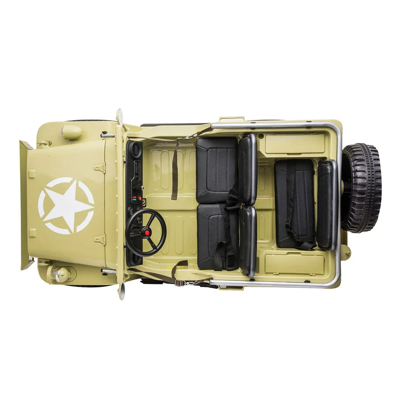 Load image into Gallery viewer, 24V X 14 AH 4WD Willys Jeep for Kids 3 Seater Military Jeep - Green
