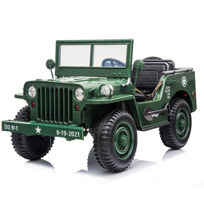 24V X 14 AH 4WD Willys Jeep for Kids 3 Seater Military Jeep - Green