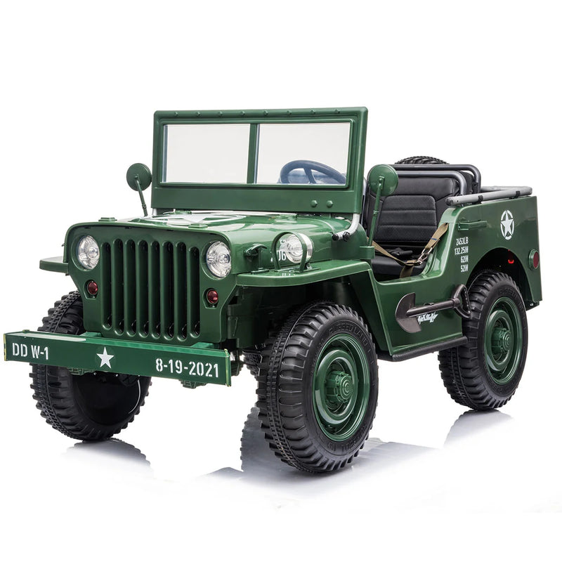 Load image into Gallery viewer, 24V X 14 AH 4WD Willys Jeep for Kids 3 Seater Military Jeep - Green
