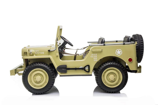 24V X 14 AH  4WD Willys Jeep for Kids 3 Seater Military Jeep - Olive Green