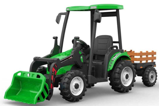 24V Kids Ride on Tractor with roof and trailer Farm Play Ride on car with Remote - Green