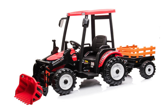 24V Kids Ride on Tractor with roof and trailer Farm Play Ride on car with Remote - Red